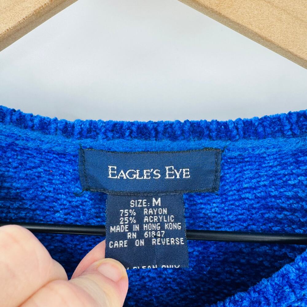 Vintage Eagle's Eye‎ Christmas Ornament Chenille Cardigan Royal Blue Size M - Picture 3 of 6